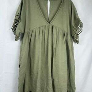 Mustard Seed Sage Green Tunic with Crochet Sleeves